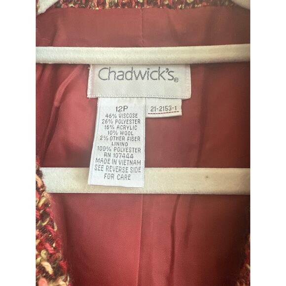 Chadwick’s Deep Red with Tan Tweed Button Closure Wool Blend Dress Blazer - Picture 3 of 8